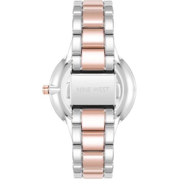 Nine West Women's Silver / Rose Gold Crystal Accented Bracelet Watch - Picture 3 of 4